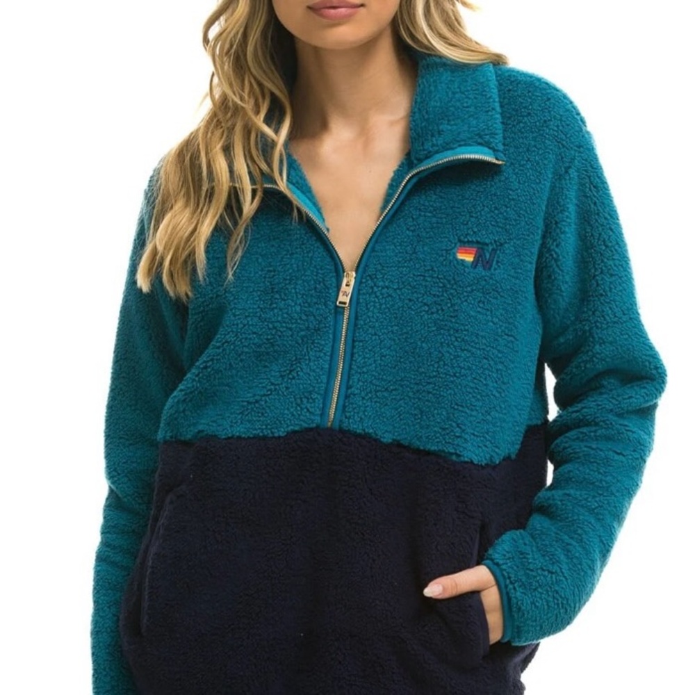 TEDDY UNISEX HALF ZIP COLOR BLOCK JACKET - CAPRI -M